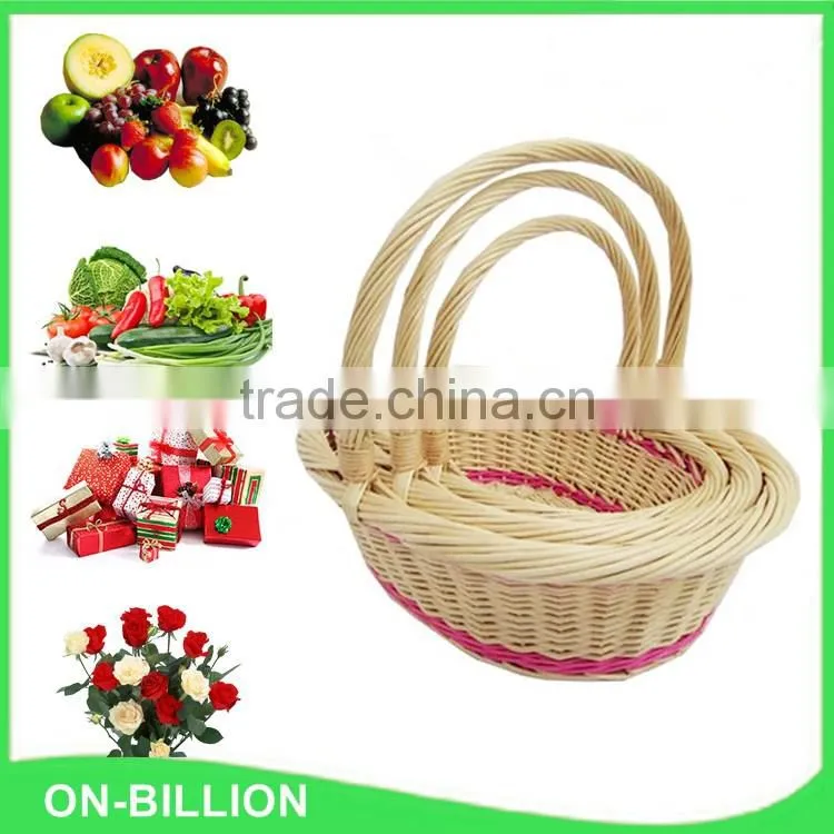 Wholesale set 3 bulk willow wicker woven rattan basket with handle for gift