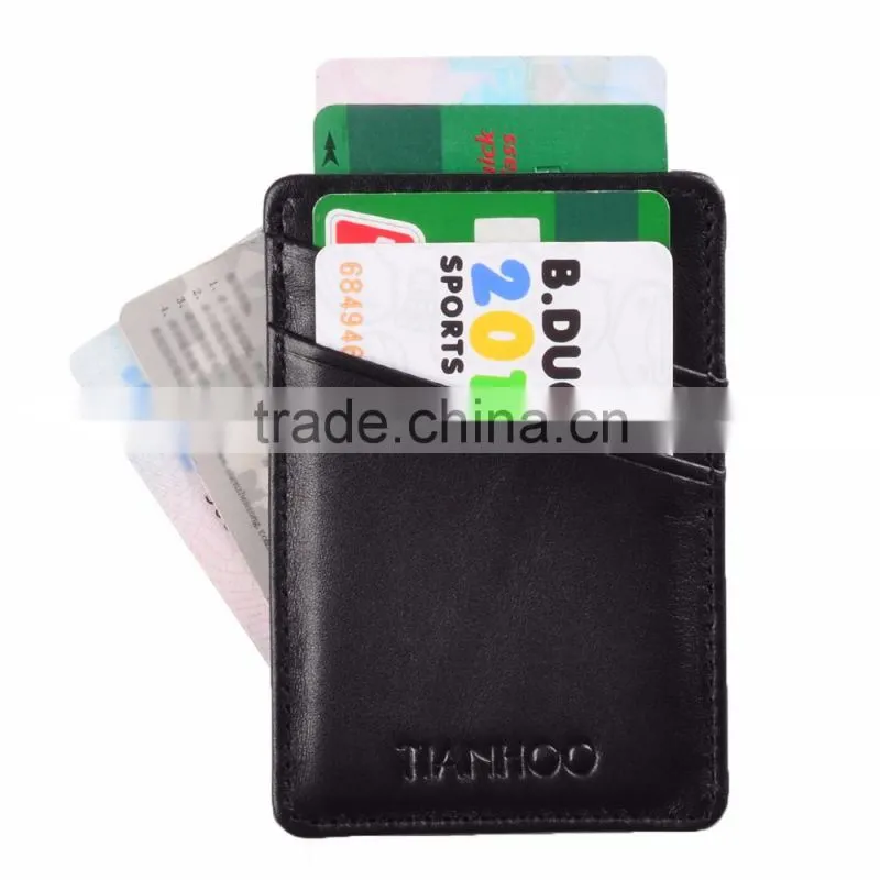 Slim Leather Front Pocket Wallet Credit Card Holder Case - black