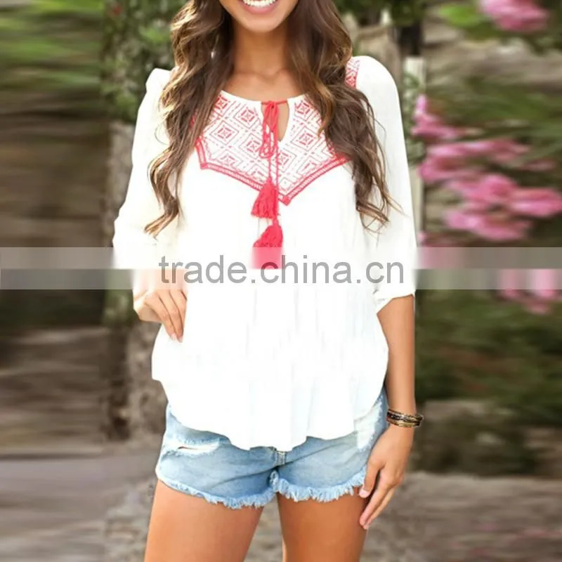 Womens Summer Printed Loose Casual Blouse 2016