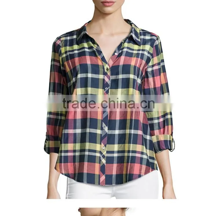 yarn dye women blouse,cotton/silk blouse, summer blouse,women tops