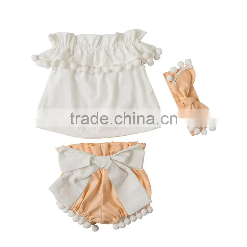 Lace romper Summer new design boutique baby girl clothing pompom sets comfortable infant and toddler clothing
