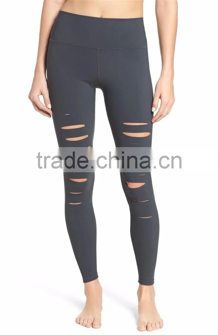 MGOO Custom Design Plain Distressed Yoga Pants Fitted Ripped Airbrush Women Leggings