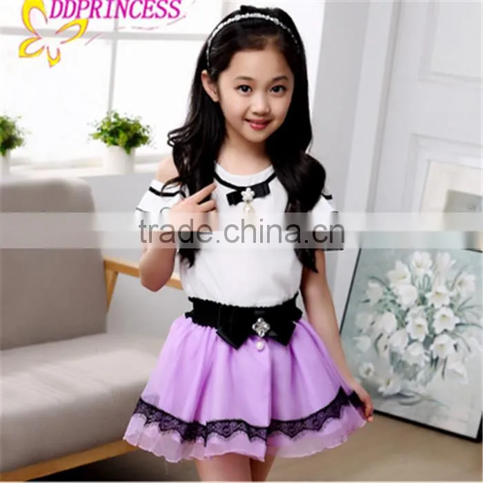fashion lace big bow ball gown girls two-piece dress princess dress for children