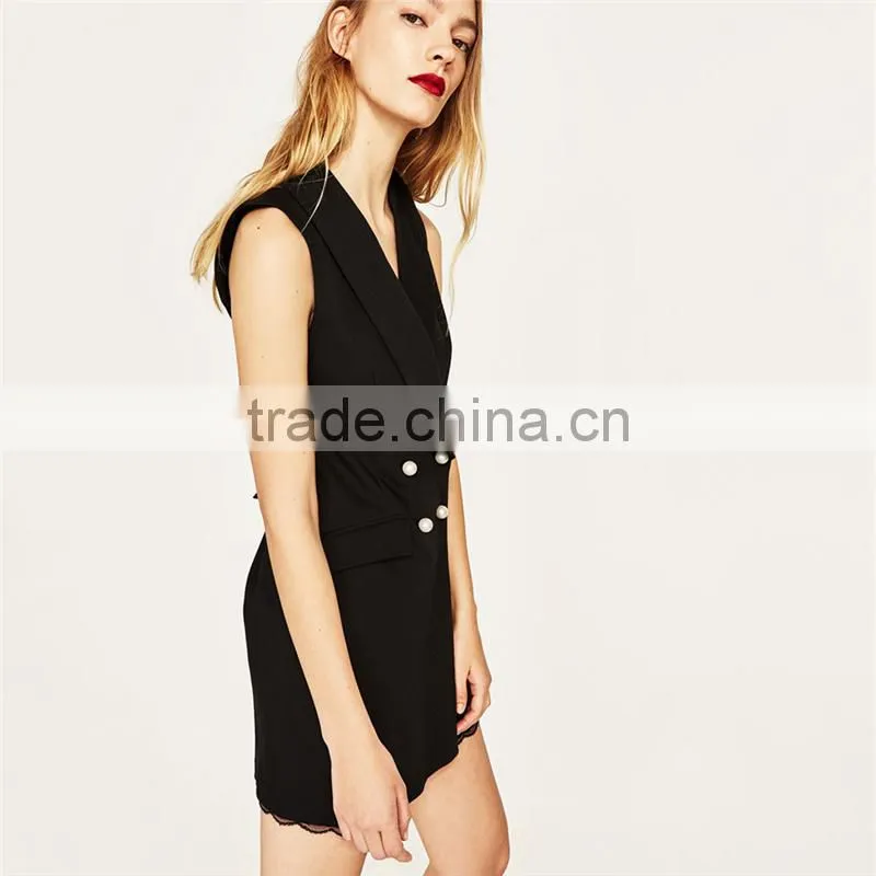 Factory direct sales black sleeveless lace jumpsuit uniform for office
