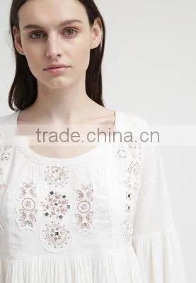 Embroidered casual cotton dress design for pregnant woman