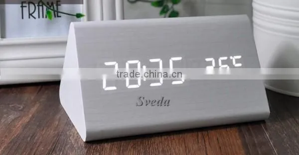 (Crazy Hot Selling)Wholesale Digital Wooden LED Alarm Clock,Wooden Table Clock,sound control Alarm Clock,Triangle wooden clock