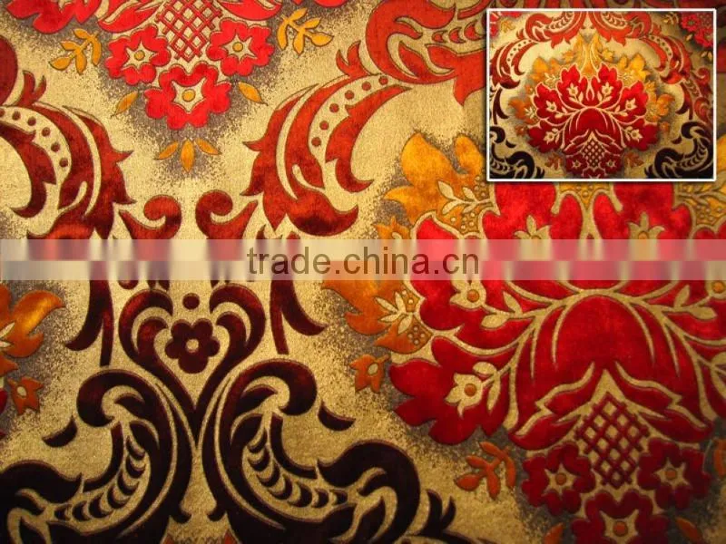 Polyester Gold Print Velvet Fabric--Sofa,Curtain Upholstery Fabric