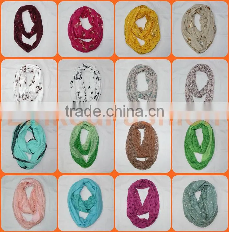 New Style Infinity Wool Fine Block Plaid With Flower Print Scarf