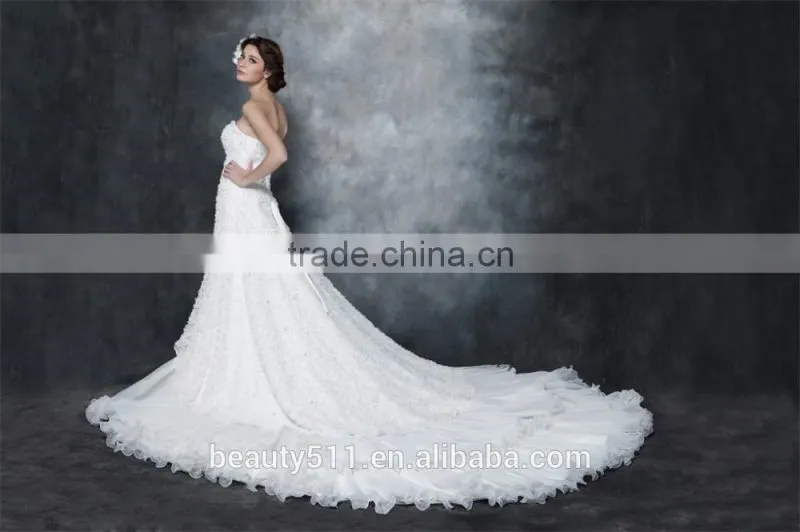 Gorgeous A-line Strapless Chapel Train Pleated Organza and Satin Wedding Dress AS29002