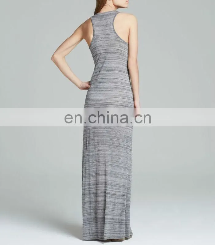 CHEFON Gray vintage maxi dresses Space Dyed Stripe