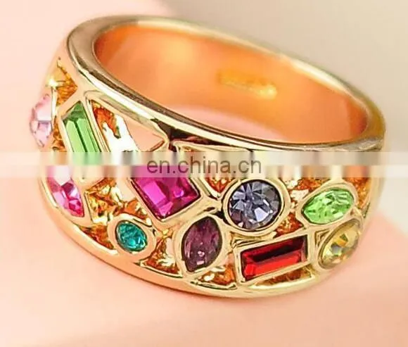 Fashion Thumb Forefinger Middle Finger Rings for Men Women Unisex with Austrian Crystal Gold Plated