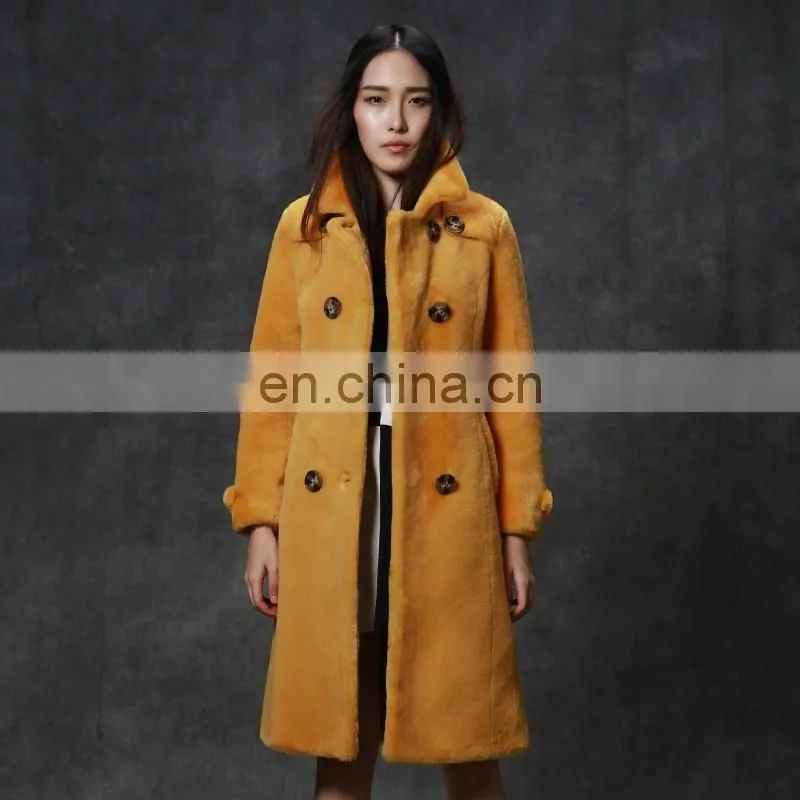 New style double breasted merino sheep shearling fur coat