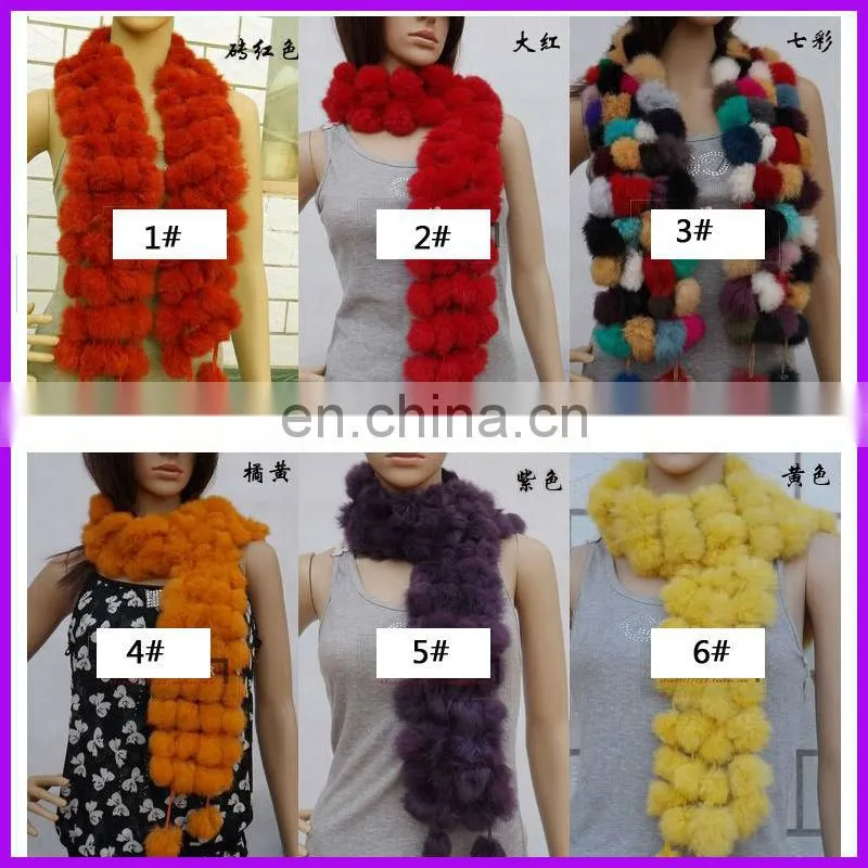 2014 New Fashion Beautiful Rabbit Fur Pompon Scarf Women Fur Scarf