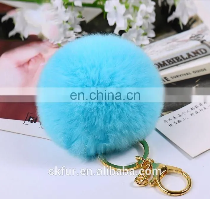 Factory wholesale high quality real rex rabbit fur pom pom keychain