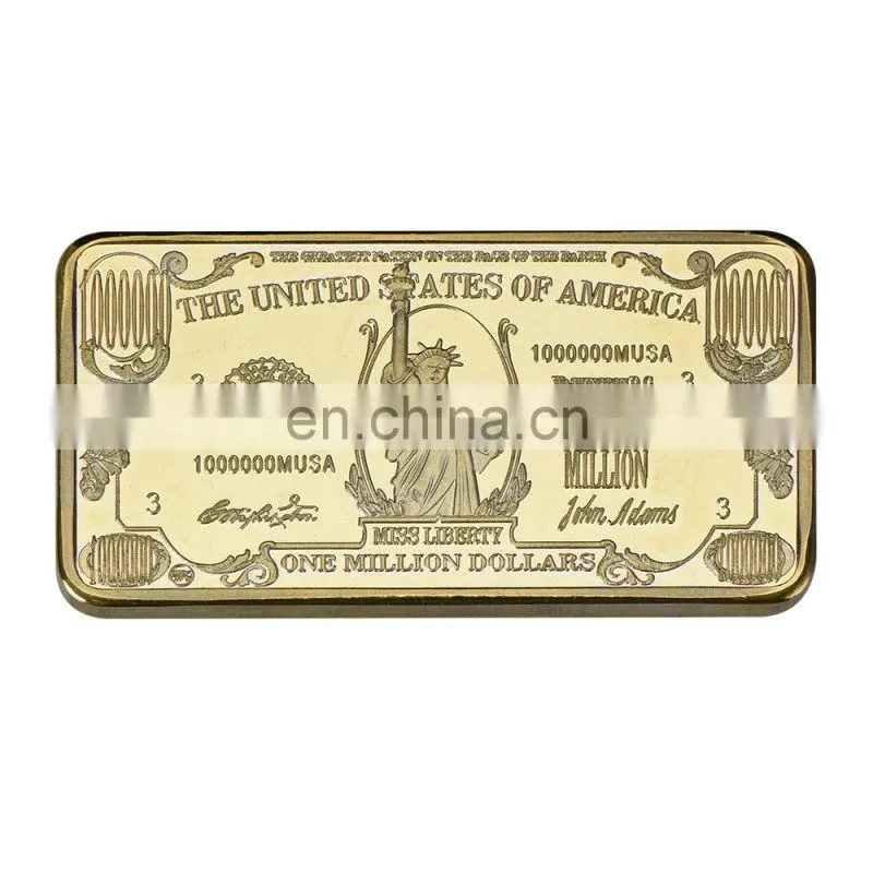 WR One Million 24k Bill Note Gold Bar Quality 999.9 Gold Banknote Metal Bars with Plastic Case for Souvenir Gifts