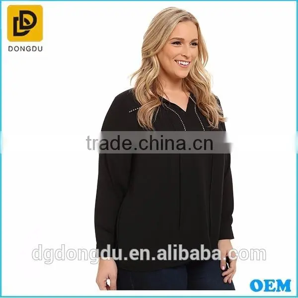 2016 Wholesale factory price clothing elegant girls plus size tie- neck blouse