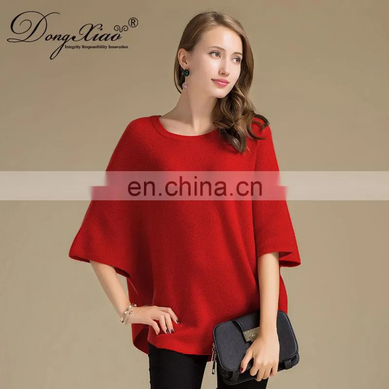 Autumn Women's Casual Half Sleeve 100% Cashmere Sweater O-Neck Solid Pattern Custom Oversize Knitwear with Front Logo