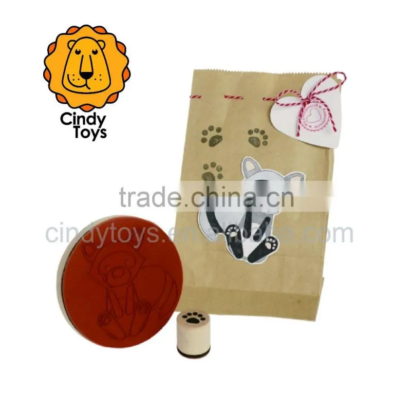 Wooden Rubber Stamps Fox and Raccoon with Tracks 4 pcs for Kids