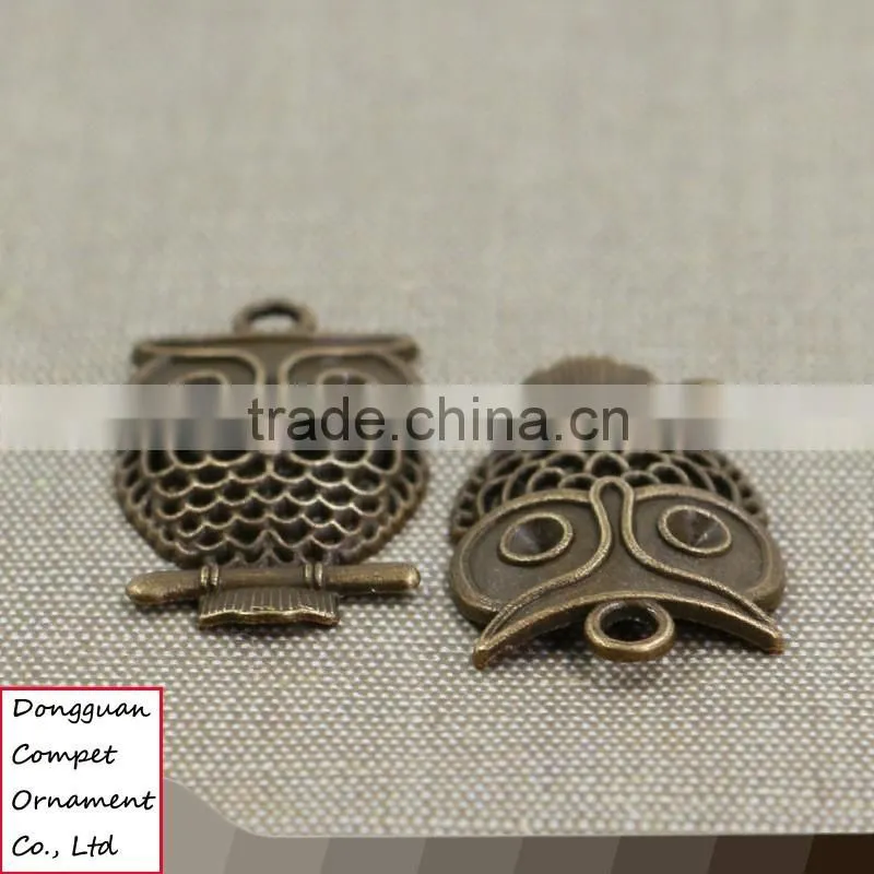 Wholesale 32*19mm zinc alloy hollow out ancient bronze owls pendant
