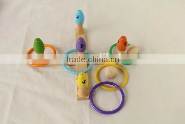 New fashion three in one wooden toy ring toss bowling fishing game