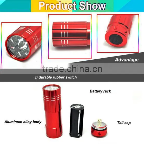 (120420) Top quality supermarket promotion aluminum alloy mini 9led torch
