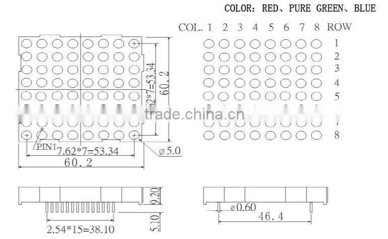 Newshine 8x8 64dots rgb led dot matrix displays 5mm