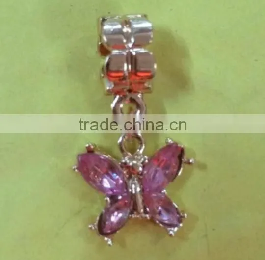 Vnistar silver plated european dangle charm hanging beads pink&purple butterfly shaped for charm jewelry PBD1988