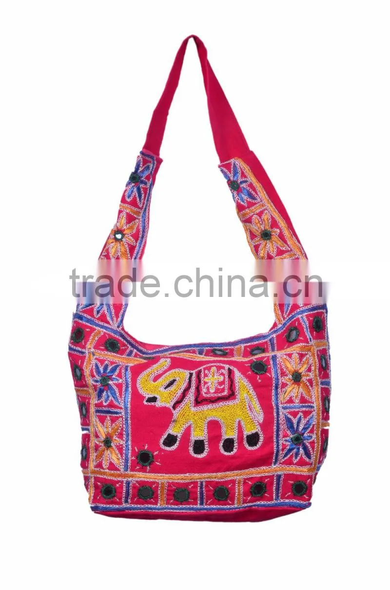 Handmade Elephant Embroidered Cotton Fabric Bag