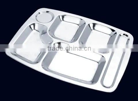 Wholesale Stainless steel 5 compartment dinner plate/mess tray