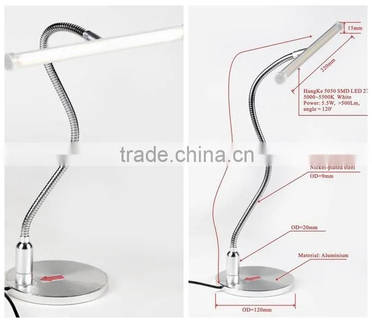 Flexible gooseneck led desk lamp, led working light with touch switch