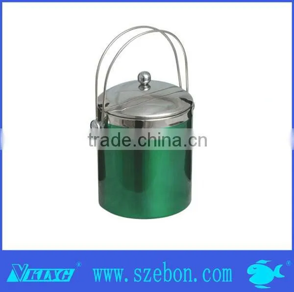 Hot sale stainless steel ice bucket with black PU leather bar tools