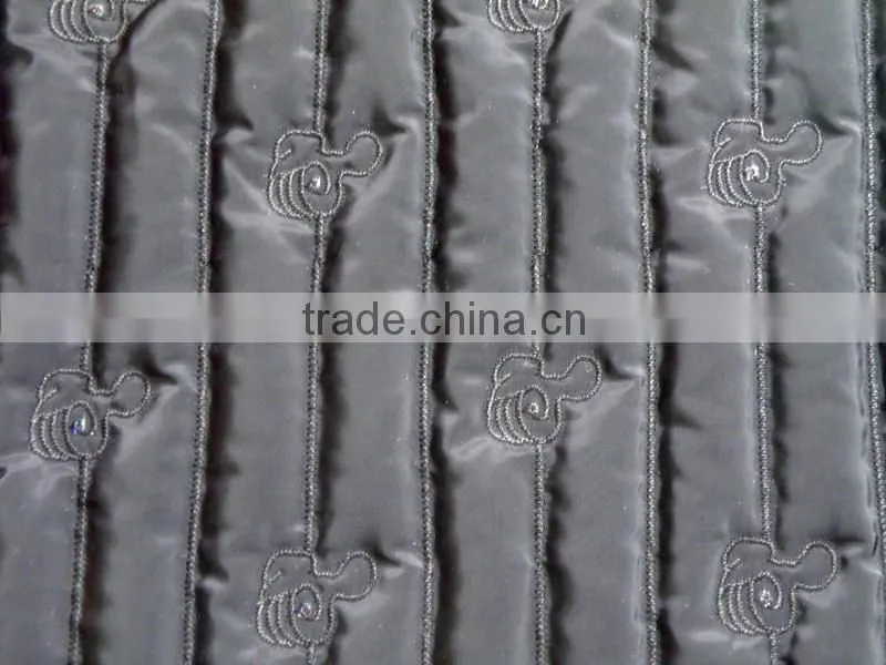 210T waterproof stripe polyester embroidered thermal padding quilting fabric china for clothing