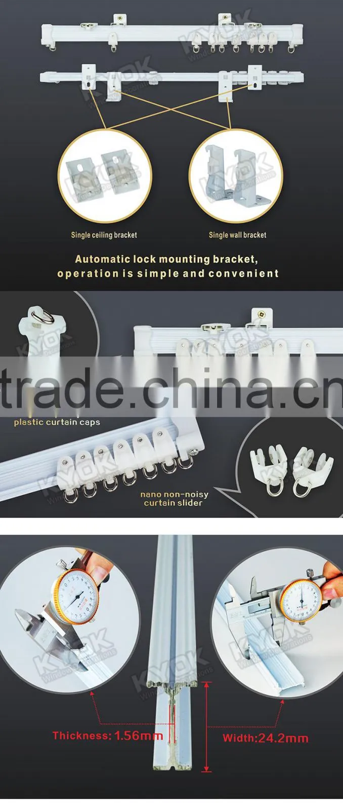 KYOK curved curtain track & curtain rod accessories factory, double curtain track