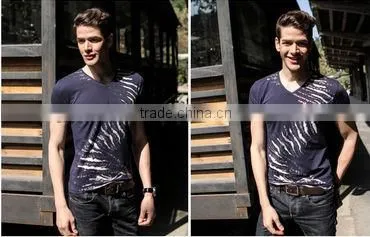 Fashion Summer Printed V-neck Men's T Shirt Design
