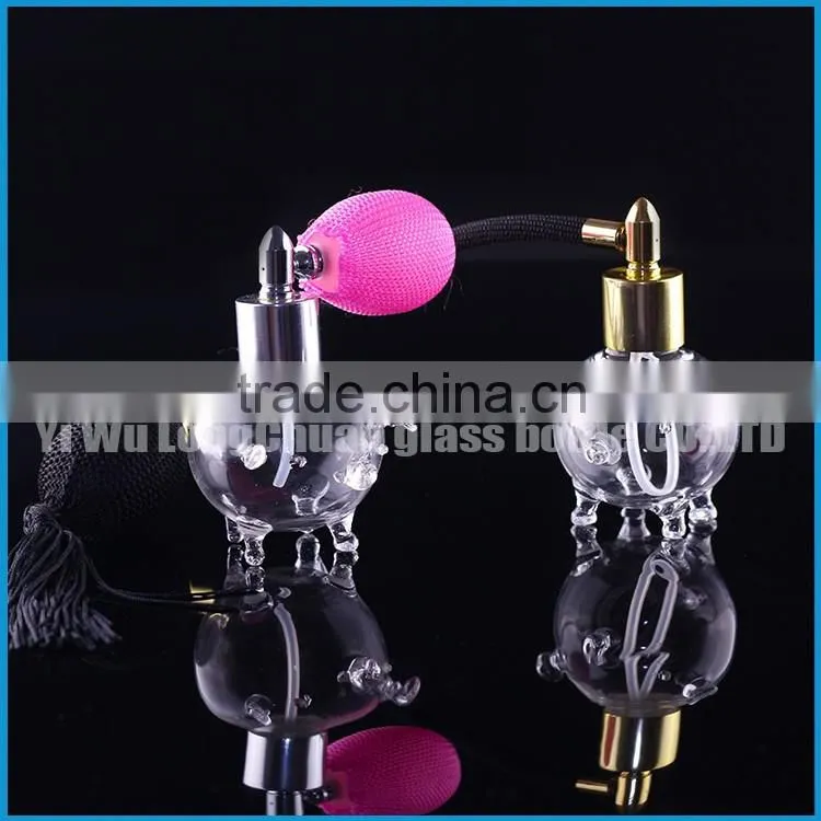 Handmade handicrafts transparent glass piggy.Transparent perfume glass bottle for perfume with metal bulb atomizer provider