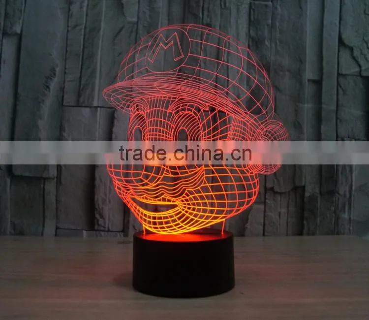 Novelty super mario shape 3D illusion led night light cartoon atmosphere switch ABS led bulbs lamb with 7 color light