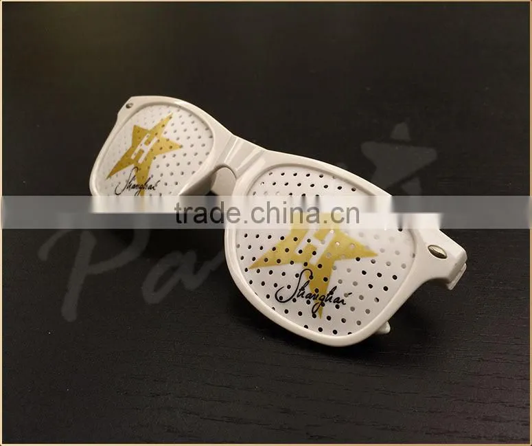 2015 party glasses with eyes custom logo printing party pinhole sunglasses