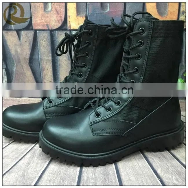 Wholesale black leather combat military police tactical boots for man