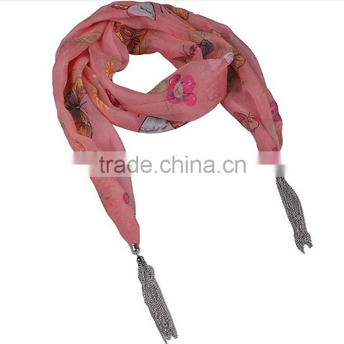 D EXCEED Brand New Design Multicolor Chiffon Printing Butterfly Flower Ladies Scarves as Valentine's Day Gift (SC150201)
