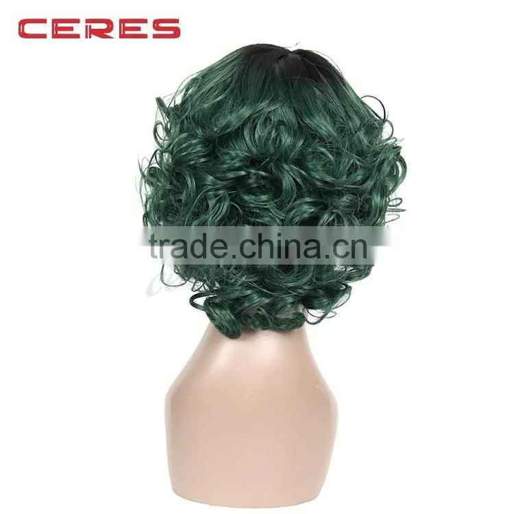 ombre shoulder length bob women wig, toyokalon synthetic front lace wig, fashion women curly wig