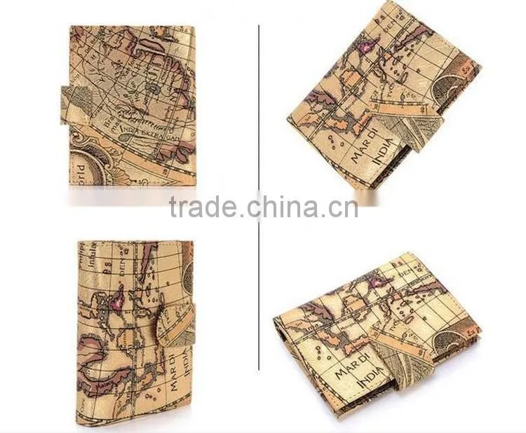 New style antique personalized card holder multiple wallet with world map printed