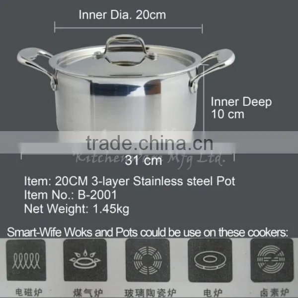 Three layer stainless steel saucepan 18/8+AL+18/0