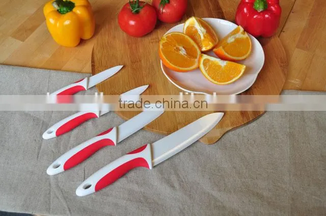 Double injection handle black and white color ABS or PP handle general use kitchen ceramic knife set in plastic holder