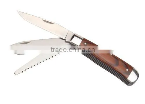 Multi tools 3-blades Pocket Knife with Wooden Handle