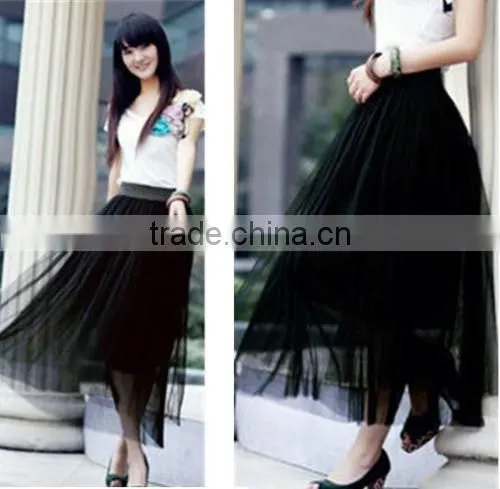 Fashion Women Bohemian Mesh Ball Gown Skirt A-Line Pleated Midi Swing Skirt
