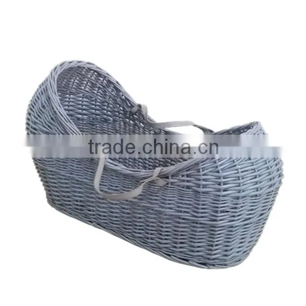 Silver grey Wicker Moses Basket / wicker bassinet