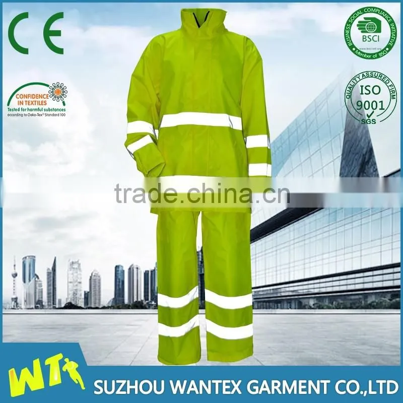 Hi-Vis two pieces work overalls Waterproof High Visibility Rain Suit Fluorescent Yellow
