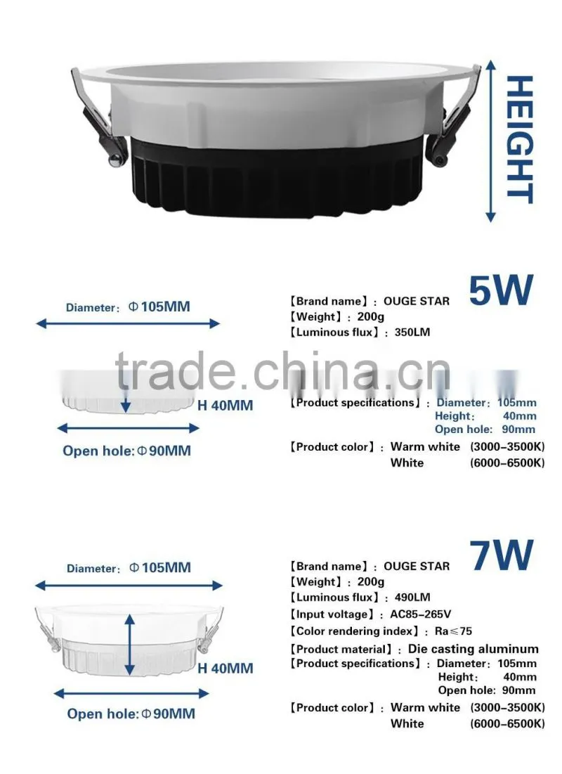 warm white 5w 7w 10w 1 watt recessed led mini downlight