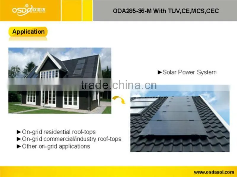 TUV MCS CEC certificated 285W mono solar panel
