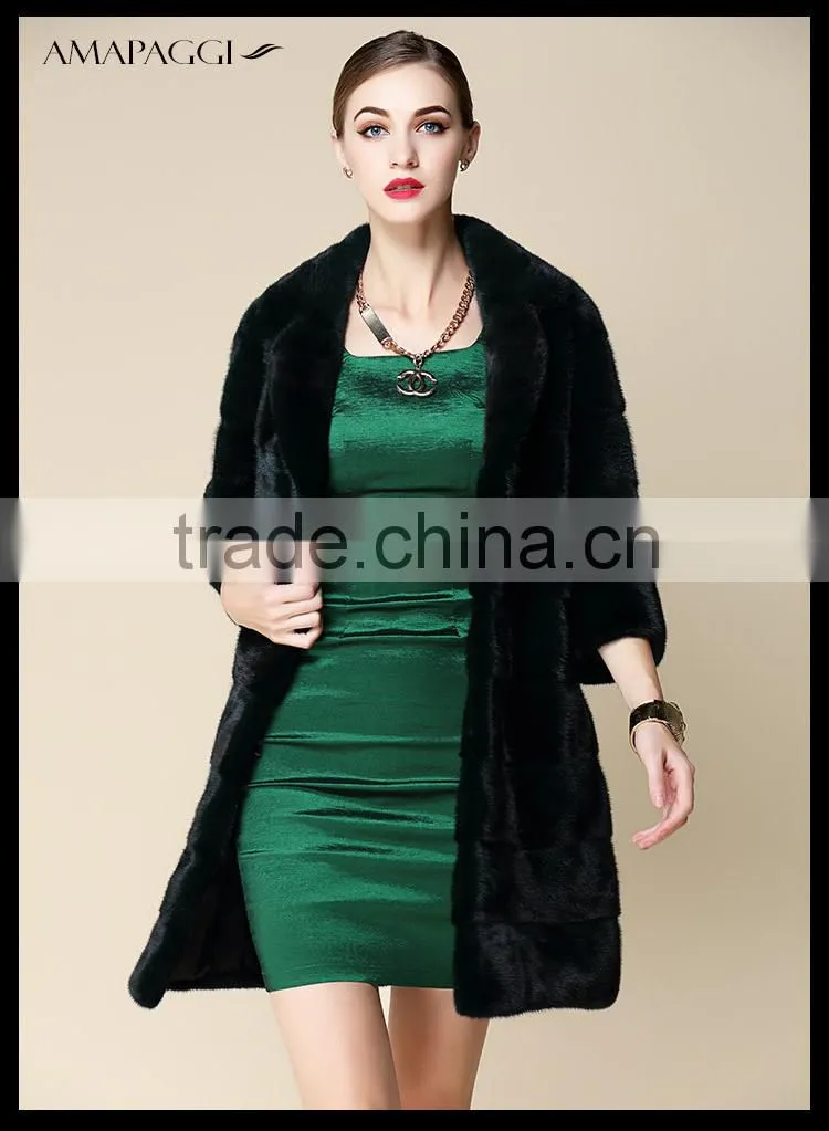 High-end dyed Dark green mink fur coat wholesale